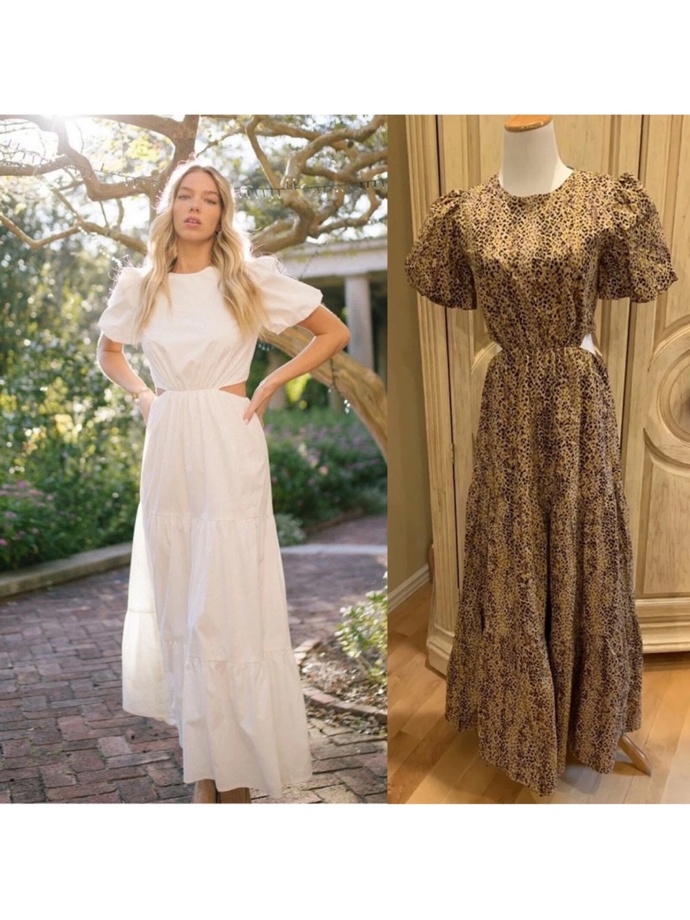 Wayf Puff-Sleeve Cutout Tiered Maxi Dress